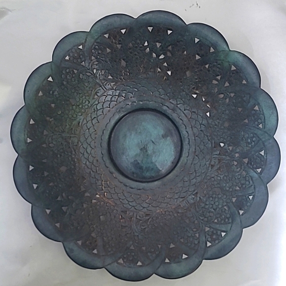 Hadar Reticulated Copper Patina Platter w hangar 13.5" d Handmade Israel Vintage - Picture 1 of 4